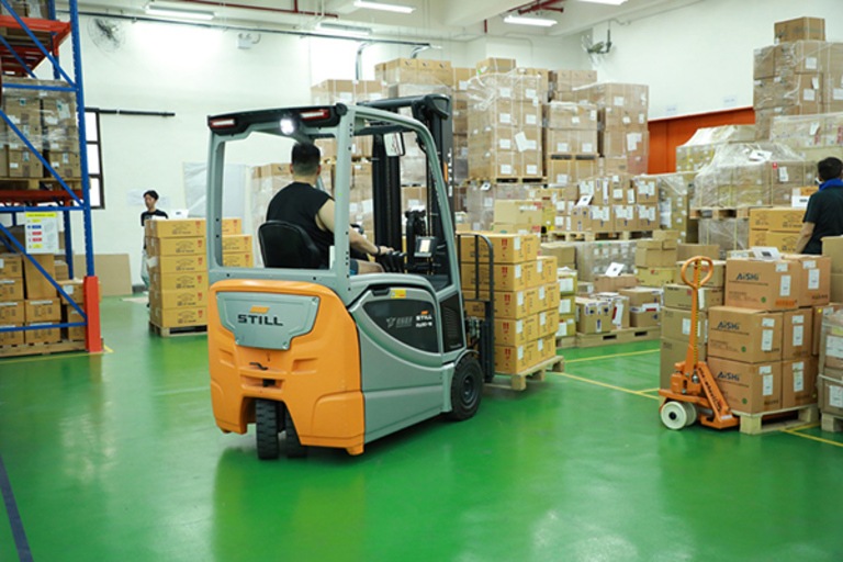 Forklift operations in the storage area