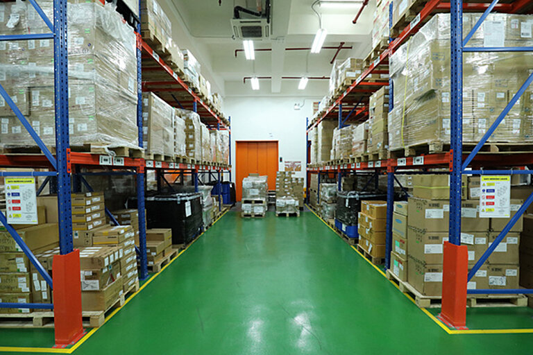 Storage shelves in the Hong Kong warehouse
